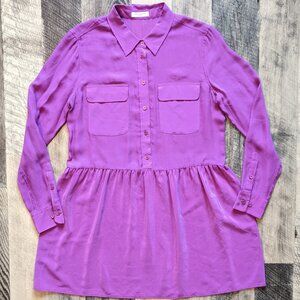 Equipment Purple Silk Mini Dress Collared Long Sleeve